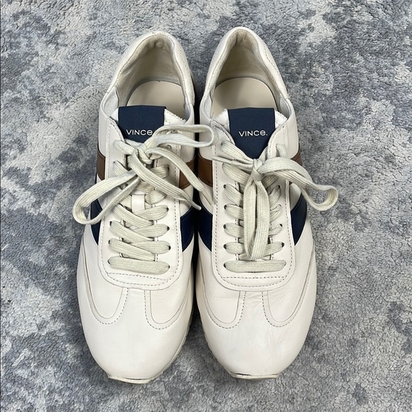 Vince Oasis Leather Runner Sneaker Cream Retro Style Lace Up Wave Sz 10 - Picture 3 of 14